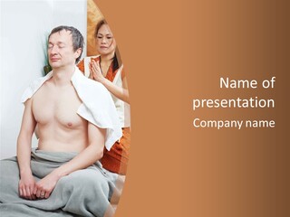 A Man Sitting On A Bed Next To A Woman PowerPoint Template