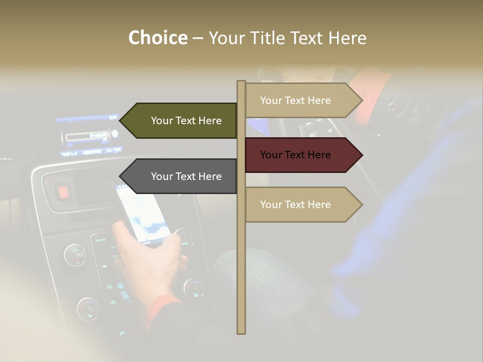 A Person Using A Cell Phone While Driving A Car PowerPoint Template
