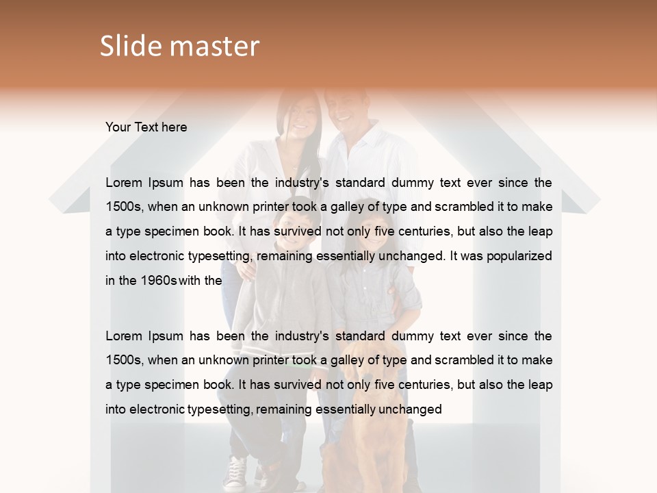 A Family Standing In Front Of A House With A Dog PowerPoint Template