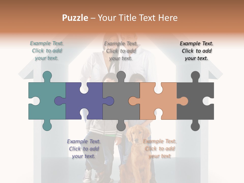 A Family Standing In Front Of A House With A Dog PowerPoint Template