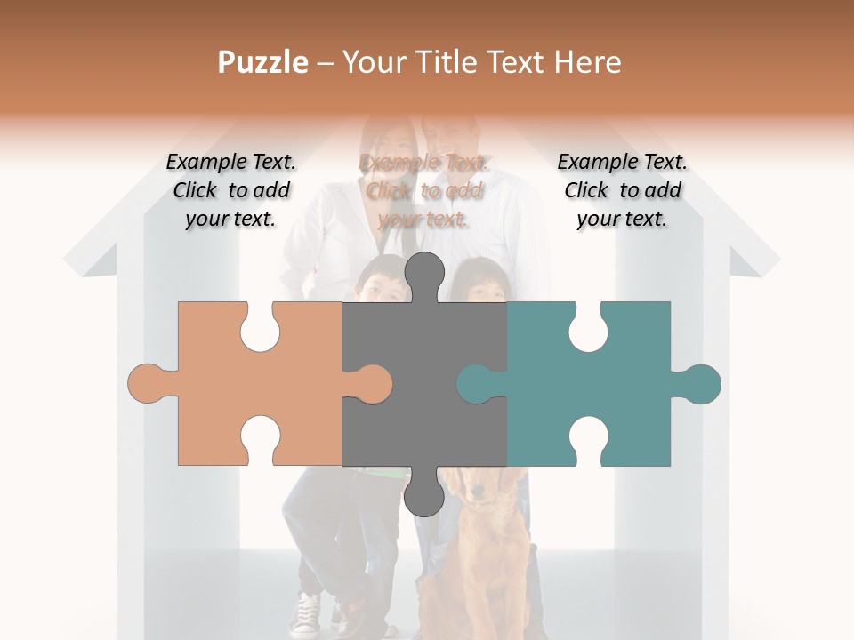 A Family Standing In Front Of A House With A Dog PowerPoint Template