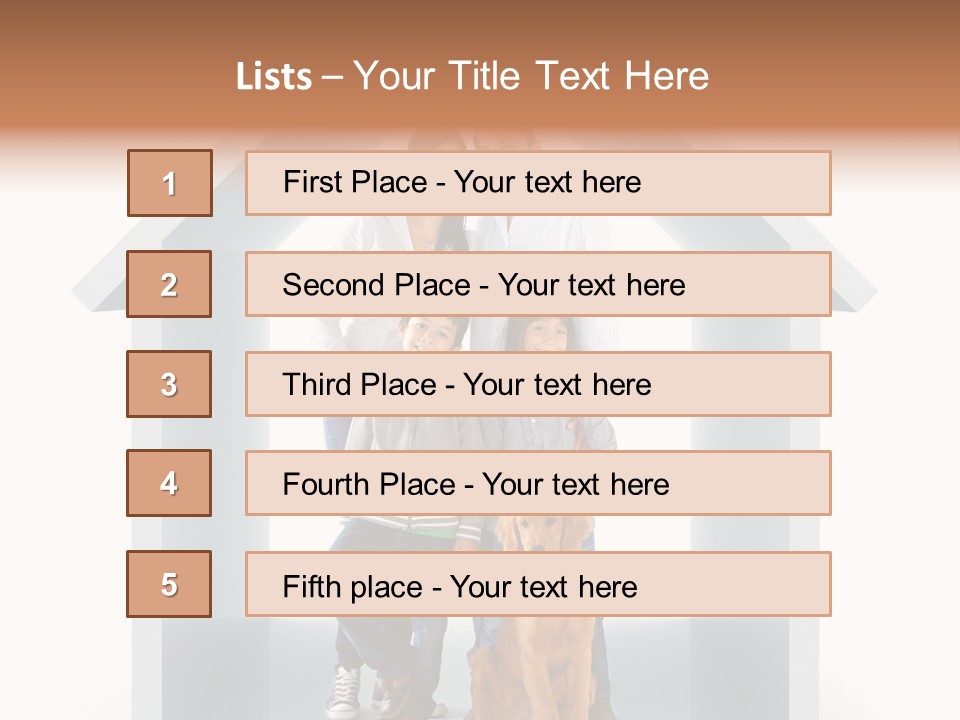 A Family Standing In Front Of A House With A Dog PowerPoint Template