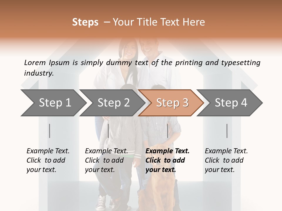 A Family Standing In Front Of A House With A Dog PowerPoint Template