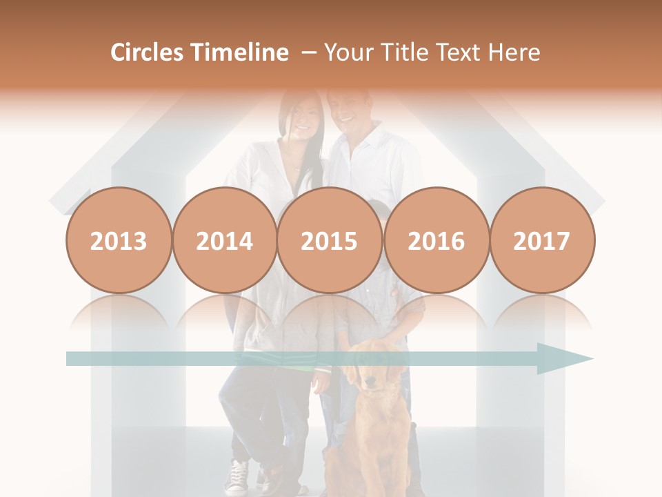 A Family Standing In Front Of A House With A Dog PowerPoint Template