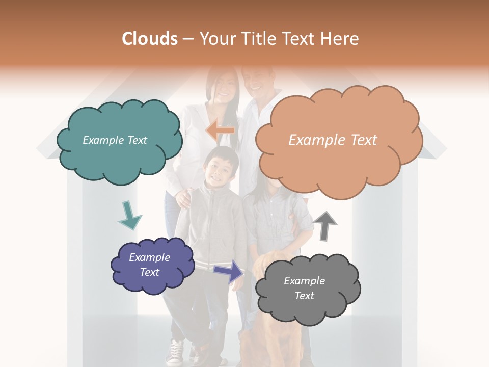 A Family Standing In Front Of A House With A Dog PowerPoint Template