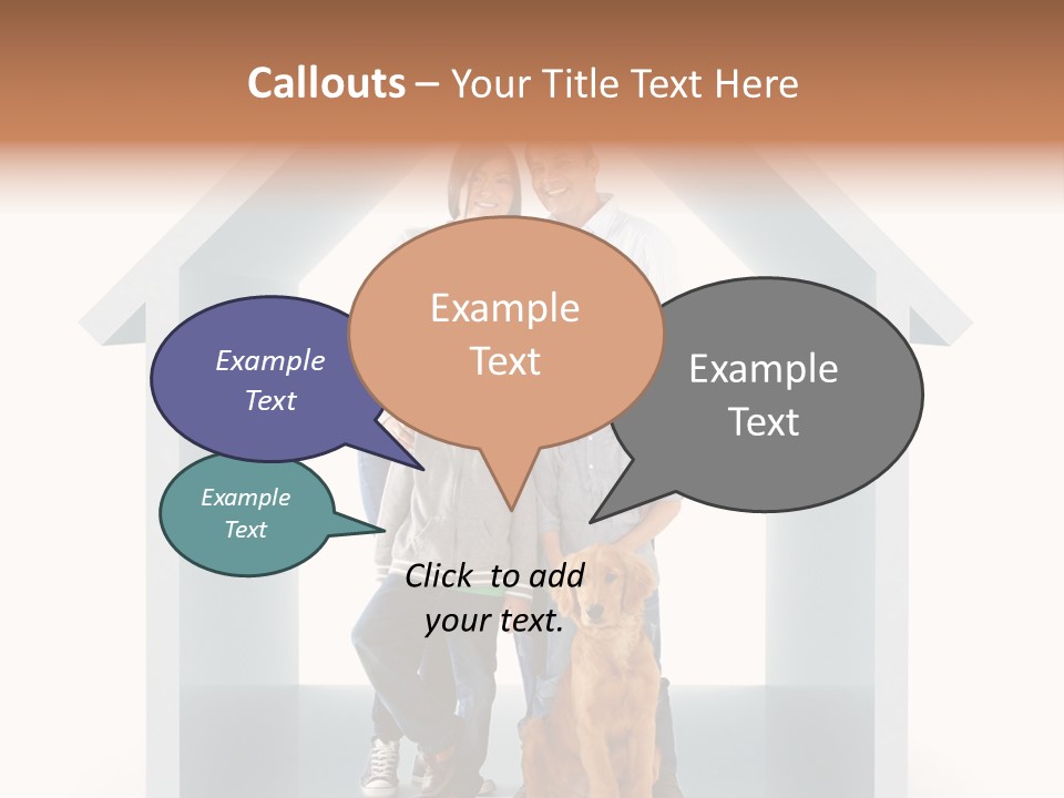 A Family Standing In Front Of A House With A Dog PowerPoint Template