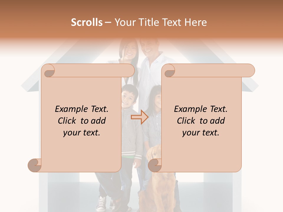 A Family Standing In Front Of A House With A Dog PowerPoint Template