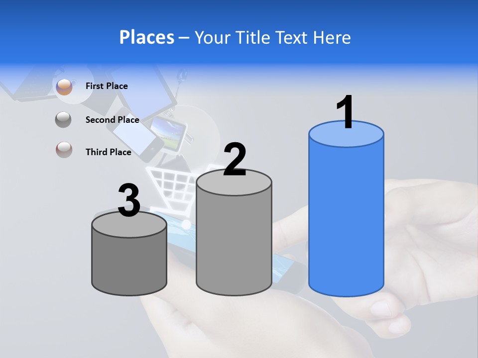 A Person Holding A Cell Phone With A Shopping Cart Coming Out Of It PowerPoint Template