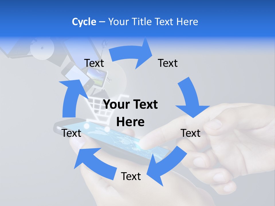 A Person Holding A Cell Phone With A Shopping Cart Coming Out Of It PowerPoint Template