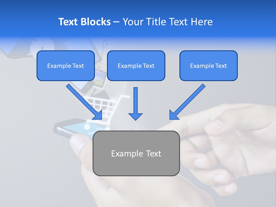 A Person Holding A Cell Phone With A Shopping Cart Coming Out Of It PowerPoint Template