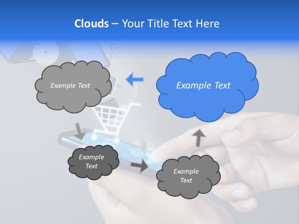 A Person Holding A Cell Phone With A Shopping Cart Coming Out Of It PowerPoint Template