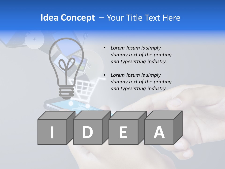 A Person Holding A Cell Phone With A Shopping Cart Coming Out Of It PowerPoint Template