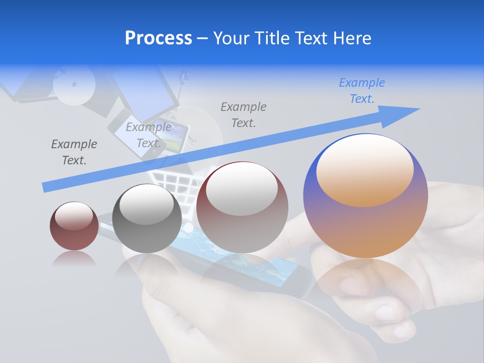A Person Holding A Cell Phone With A Shopping Cart Coming Out Of It PowerPoint Template