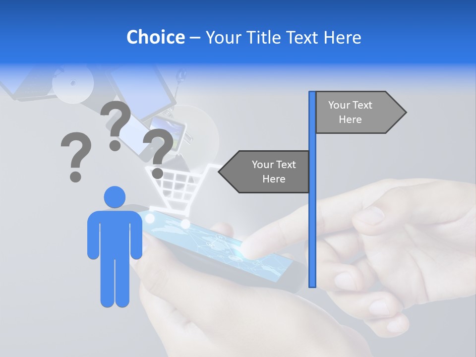 A Person Holding A Cell Phone With A Shopping Cart Coming Out Of It PowerPoint Template