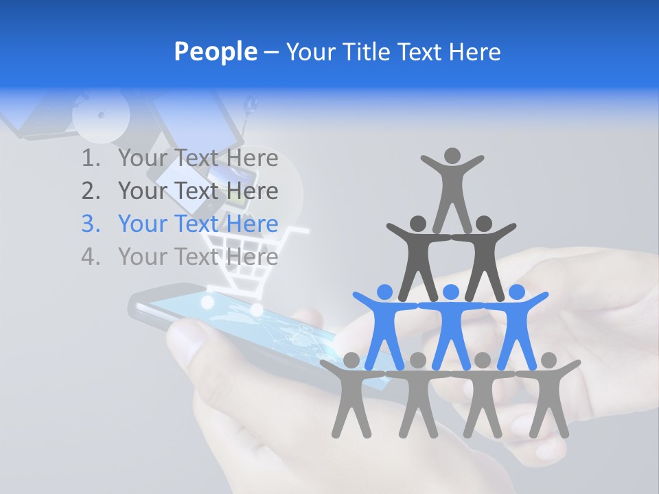 A Person Holding A Cell Phone With A Shopping Cart Coming Out Of It PowerPoint Template