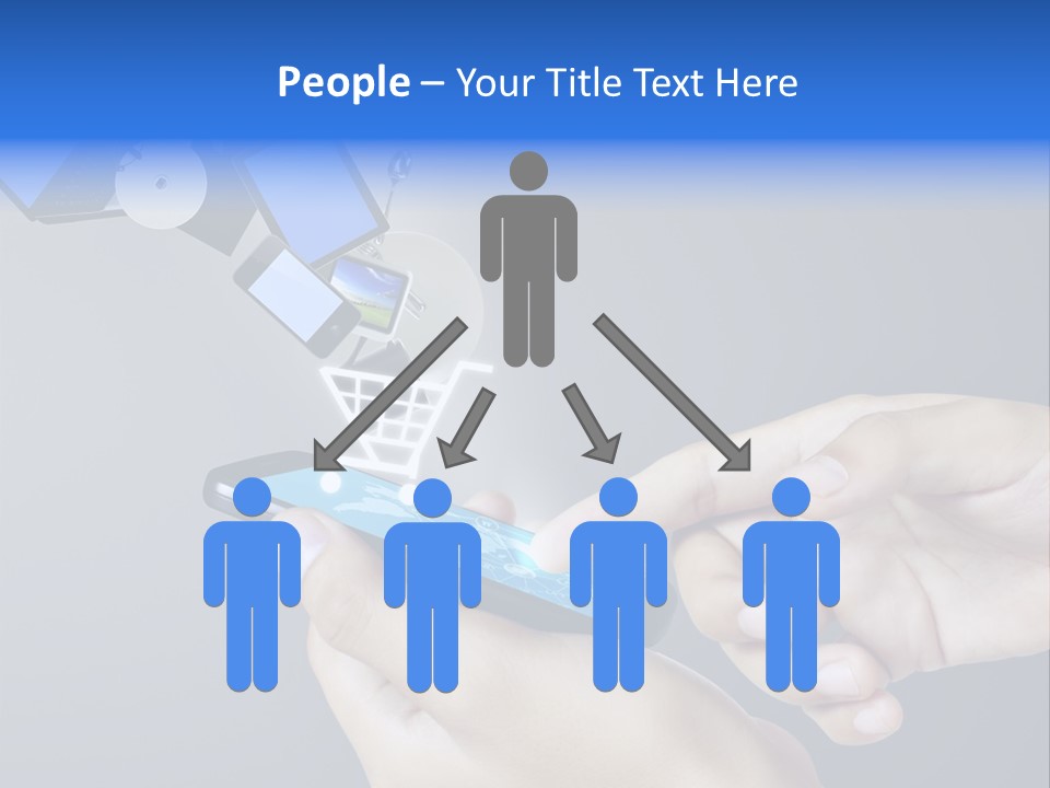 A Person Holding A Cell Phone With A Shopping Cart Coming Out Of It PowerPoint Template