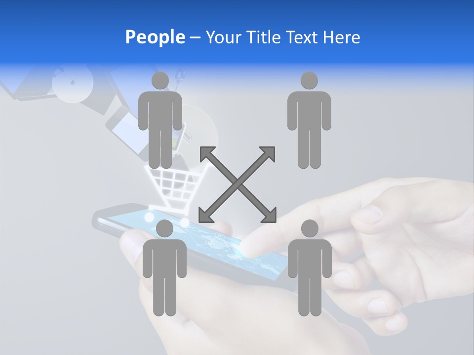 A Person Holding A Cell Phone With A Shopping Cart Coming Out Of It PowerPoint Template