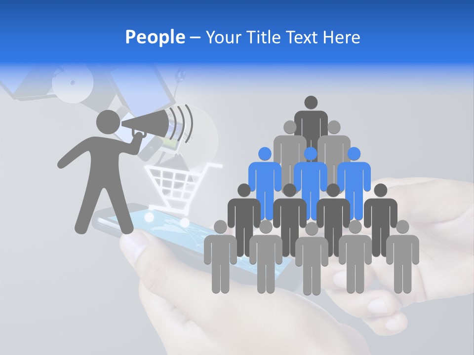 A Person Holding A Cell Phone With A Shopping Cart Coming Out Of It PowerPoint Template