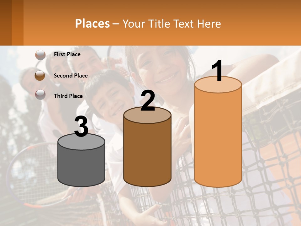 A Group Of Children Holding Tennis Rackets On A Tennis Court PowerPoint Template