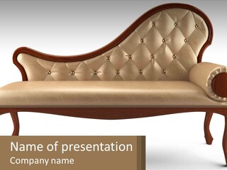 A Couch With A Wooden Frame And Buttons On It PowerPoint Template