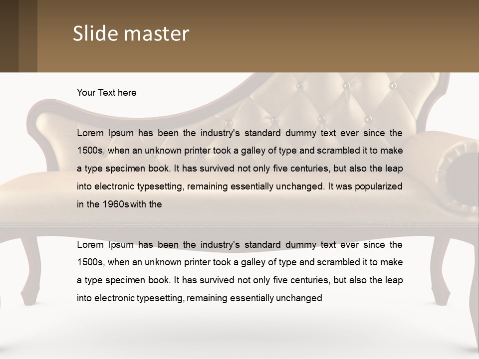 A Couch With A Wooden Frame And Buttons On It PowerPoint Template