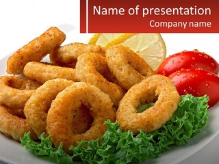 A Plate Of Onion Rings With Lettuce And Tomatoes PowerPoint Template