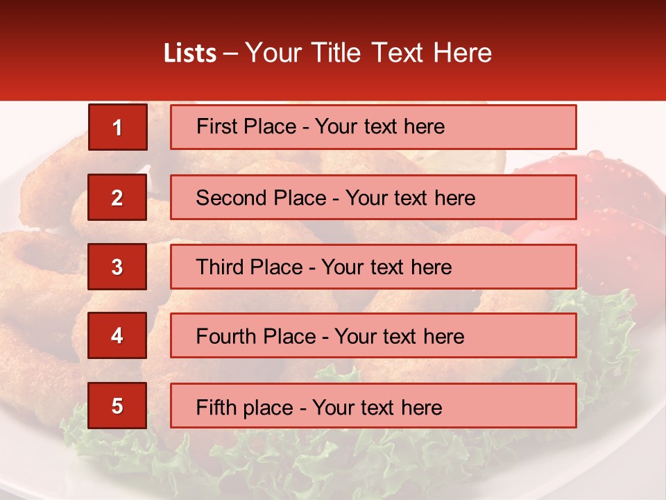 A Plate Of Onion Rings With Lettuce And Tomatoes PowerPoint Template