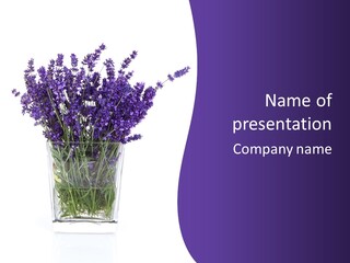 A Vase Filled With Purple Flowers On Top Of A Table PowerPoint Template