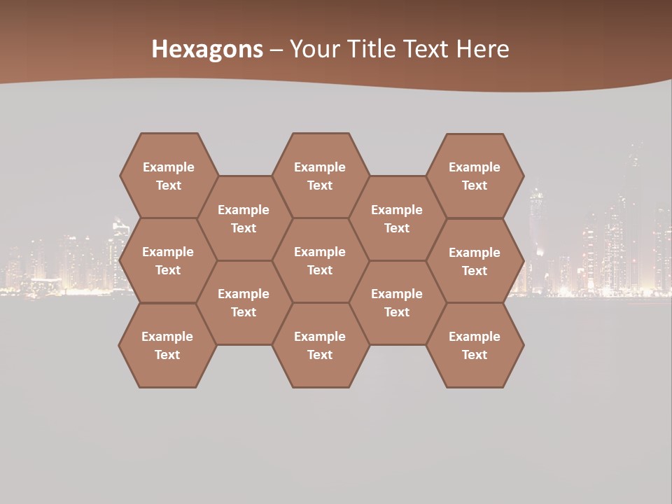 A City Skyline At Night With The Ocean In The Foreground PowerPoint Template