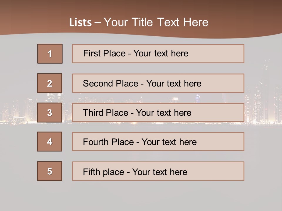A City Skyline At Night With The Ocean In The Foreground PowerPoint Template