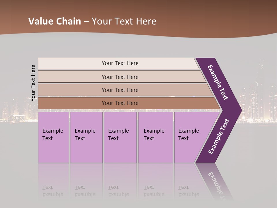 A City Skyline At Night With The Ocean In The Foreground PowerPoint Template