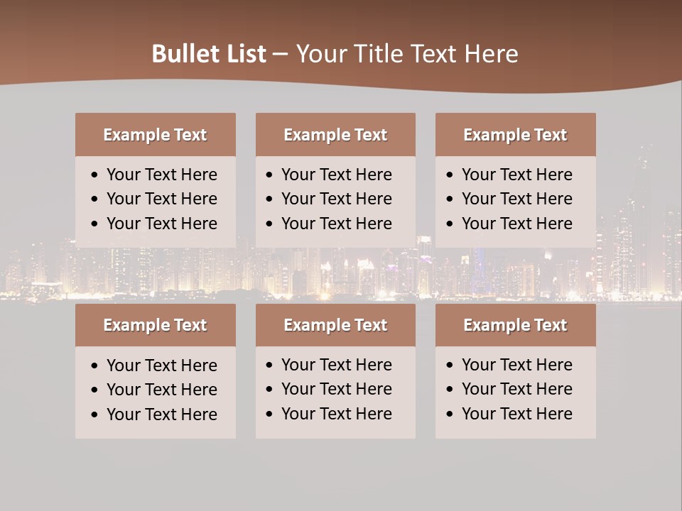 A City Skyline At Night With The Ocean In The Foreground PowerPoint Template