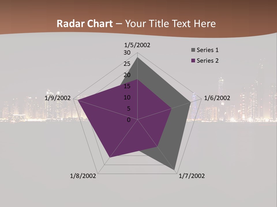A City Skyline At Night With The Ocean In The Foreground PowerPoint Template