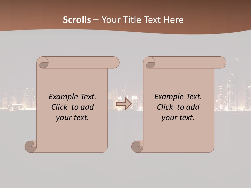 A City Skyline At Night With The Ocean In The Foreground PowerPoint Template