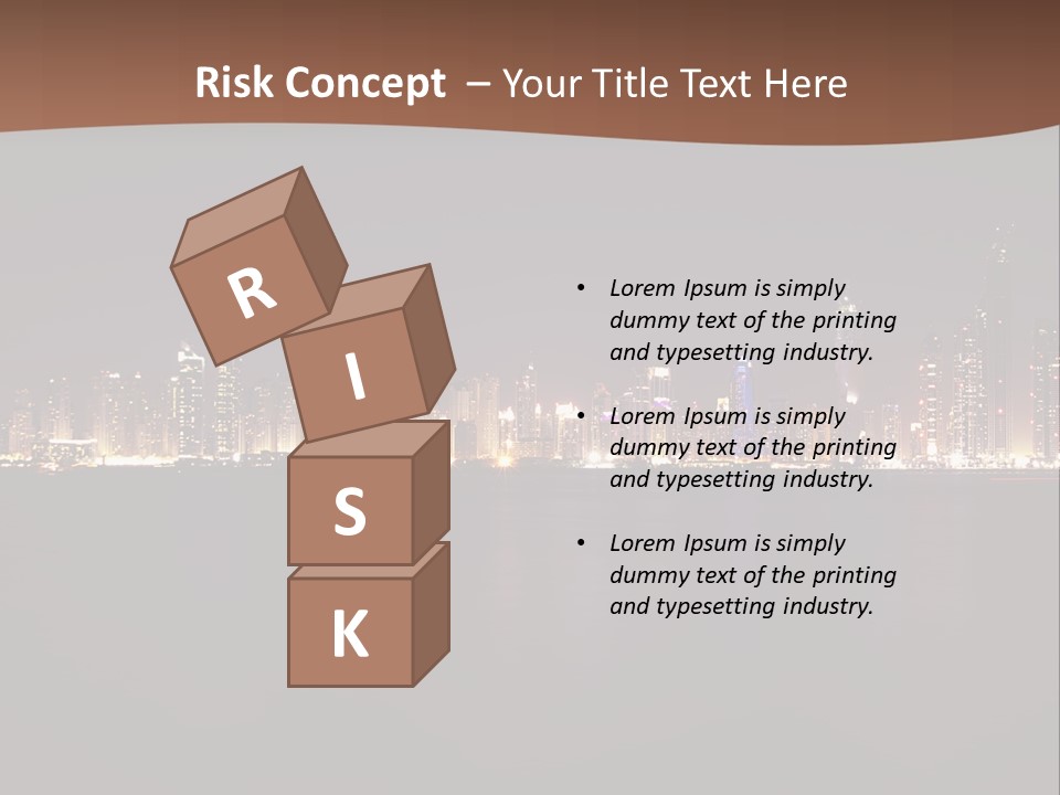 A City Skyline At Night With The Ocean In The Foreground PowerPoint Template