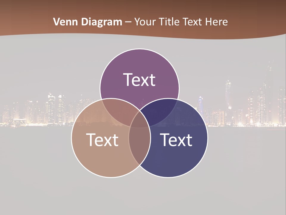 A City Skyline At Night With The Ocean In The Foreground PowerPoint Template