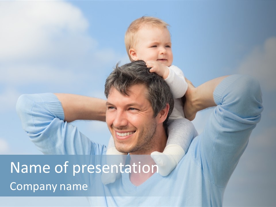 A Man Holding A Baby On His Shoulders PowerPoint Template