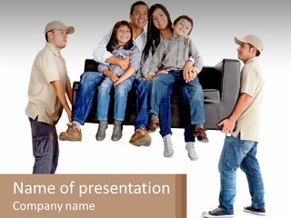 A Group Of People Sitting On Top Of A Couch PowerPoint Template