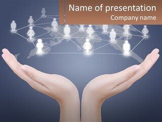 A Person Holding Out Their Hands With A Network Of People On It PowerPoint Template