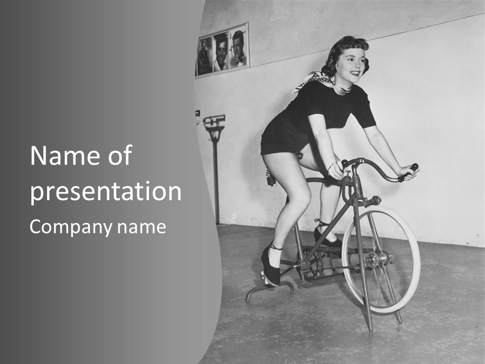 A Woman Riding A Bike In A Room PowerPoint Template