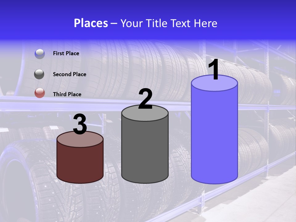 A Bunch Of Tires That Are On A Rack PowerPoint Template