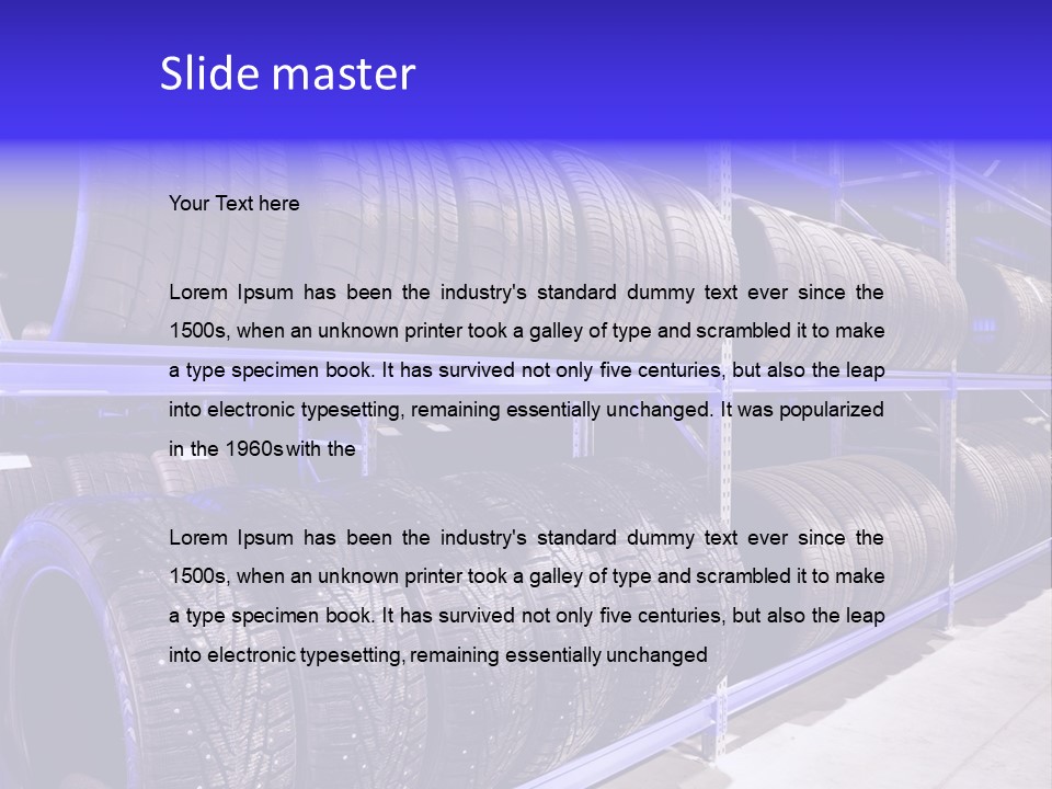 A Bunch Of Tires That Are On A Rack PowerPoint Template