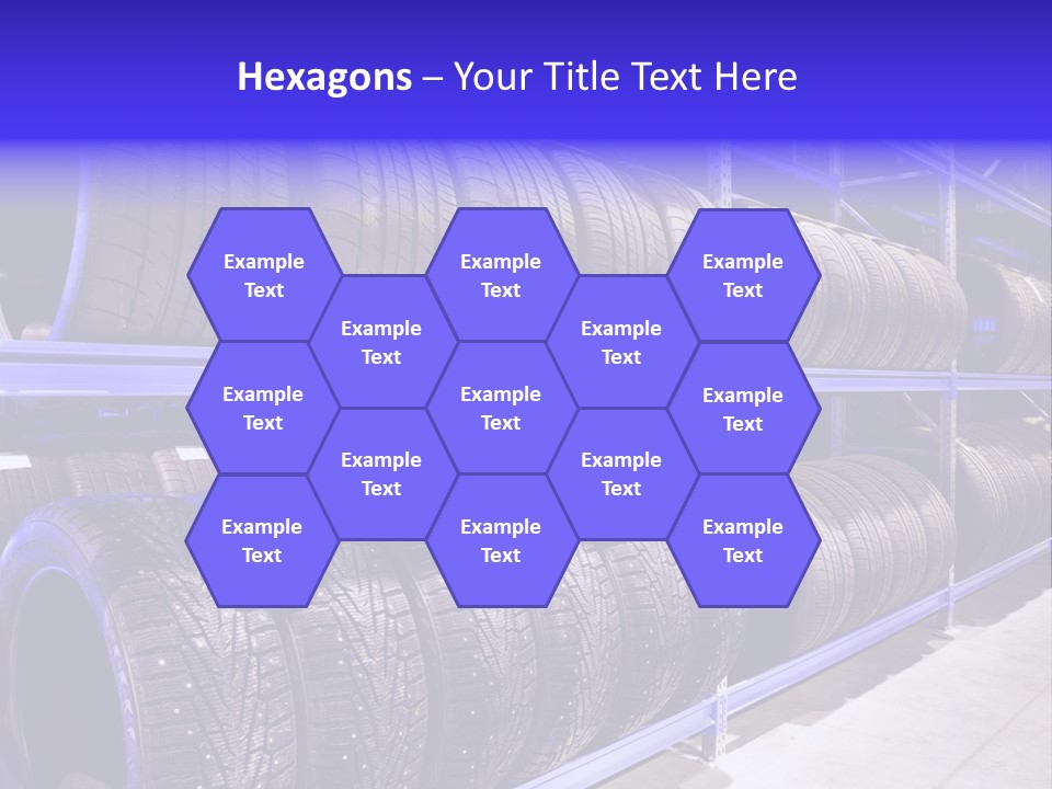 A Bunch Of Tires That Are On A Rack PowerPoint Template