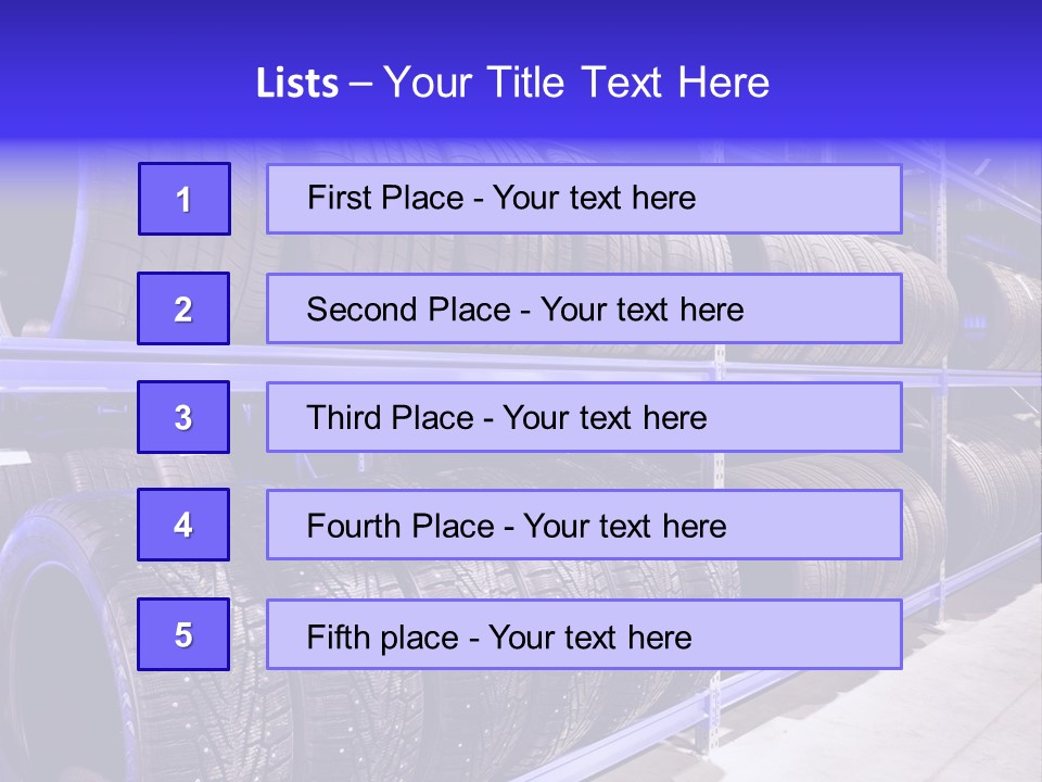 A Bunch Of Tires That Are On A Rack PowerPoint Template