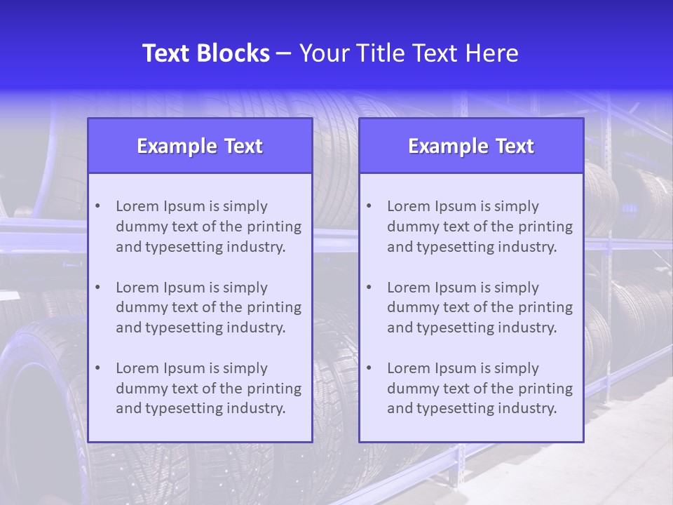A Bunch Of Tires That Are On A Rack PowerPoint Template