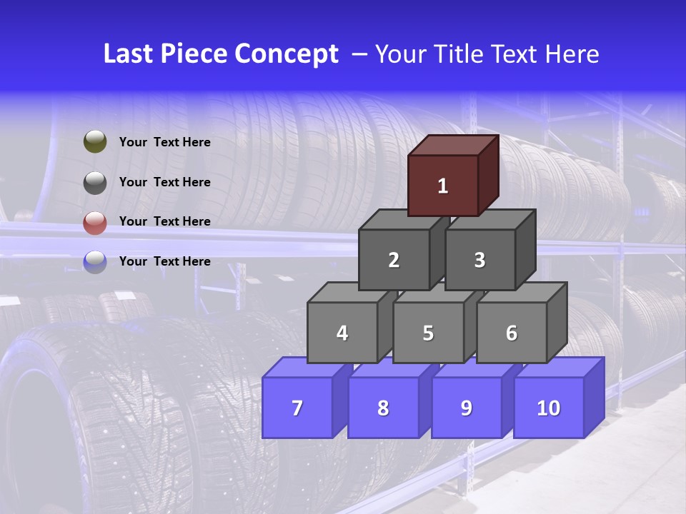 A Bunch Of Tires That Are On A Rack PowerPoint Template
