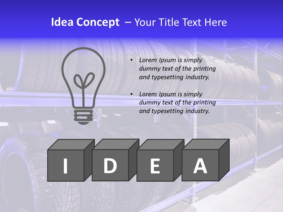 A Bunch Of Tires That Are On A Rack PowerPoint Template