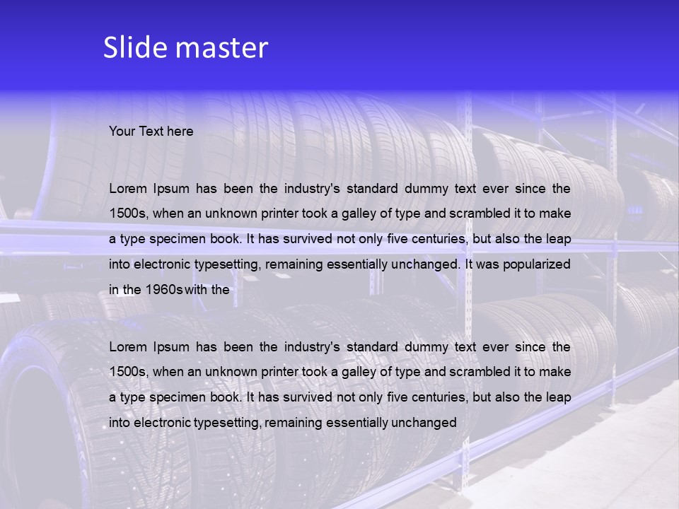 A Bunch Of Tires That Are On A Rack PowerPoint Template