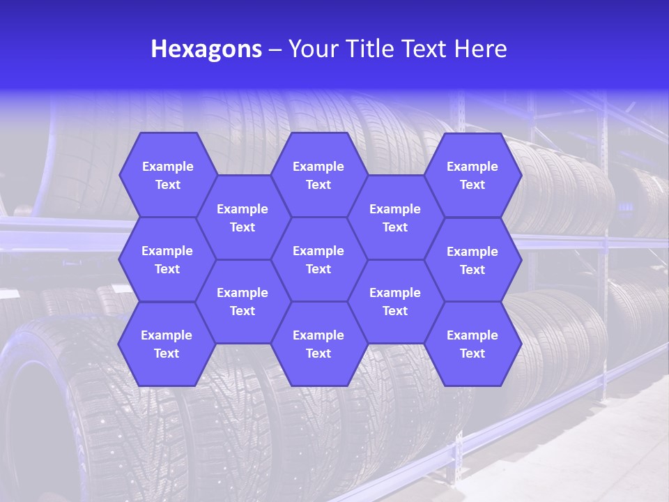 A Bunch Of Tires That Are On A Rack PowerPoint Template