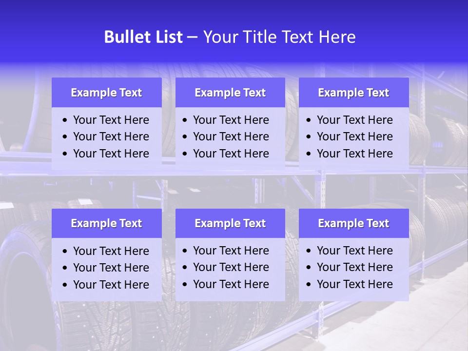 A Bunch Of Tires That Are On A Rack PowerPoint Template